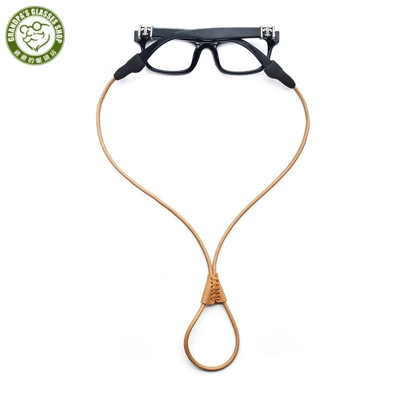 

Fashion Designer Genuine Retro Sunglasses Lanyard Rope Leather Eye Glasses String Holder Eyeglasses Chain for Women Men, Black / khaki / dark brown