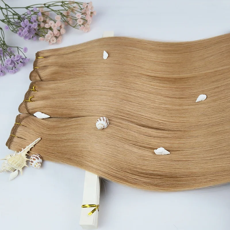 

12A double drawn machine weft remy best quality silk straight highlight ombre brown blonde color hair extensions