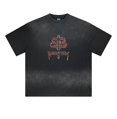Men's 2024 Spring and Summer Cotton American Style Loose Printed Logo Washed Short-sleeved T Shirt Unisex Oversized