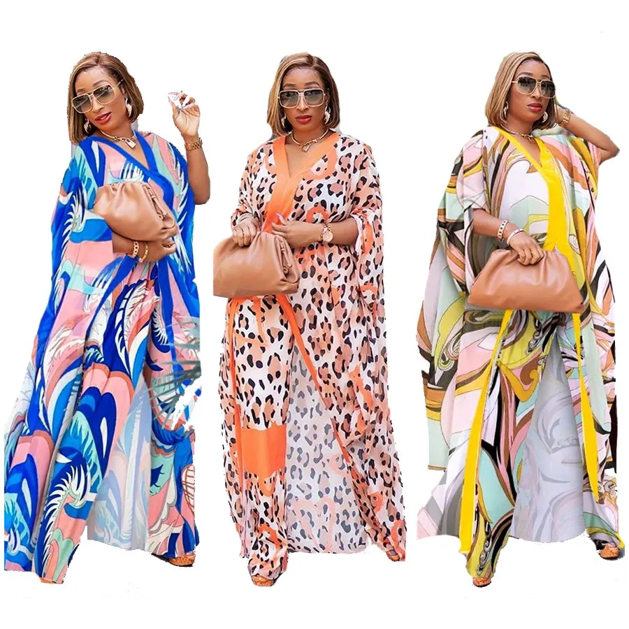

2021 Summer African Clothing Pants Two Piece Set Printing Plus Size Women'S Casual Chiffon Dress Robe 2 Piece Set Women, Customized colors