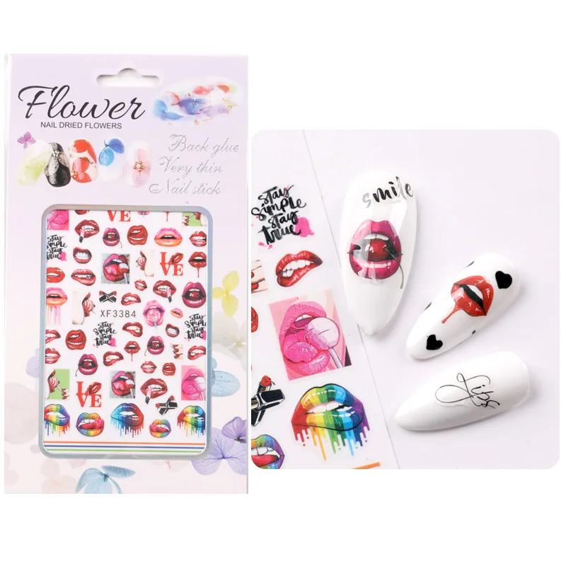 

TSZS Wholesale Manicure Nail Romantic Valentines Decals Sexy Lips Lover Flower Heart Nail Art snake Decoration Stickers, As picture