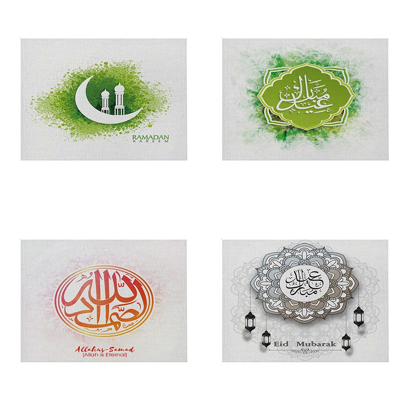 

Islam Muslim Ramadan Cotton Linen Picnic Mat Eid Ramadan Kareem Placemat Table Mat for Dining Table Decorations, Customized color