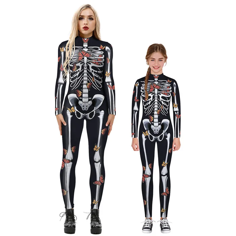 

Halloween Skeleton Costume 3D Printed Bone Skull Jumpsuit Cosplay Skeleton Catsuit Adult Women Bodysuit, Mixed color