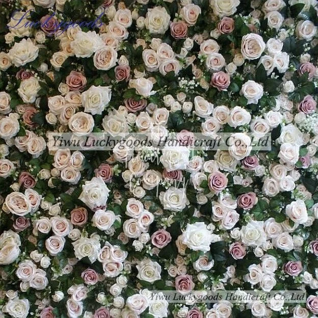 

LFB466 factory sale high quality artificial rose flower wall with green leaves for wedding backdrop