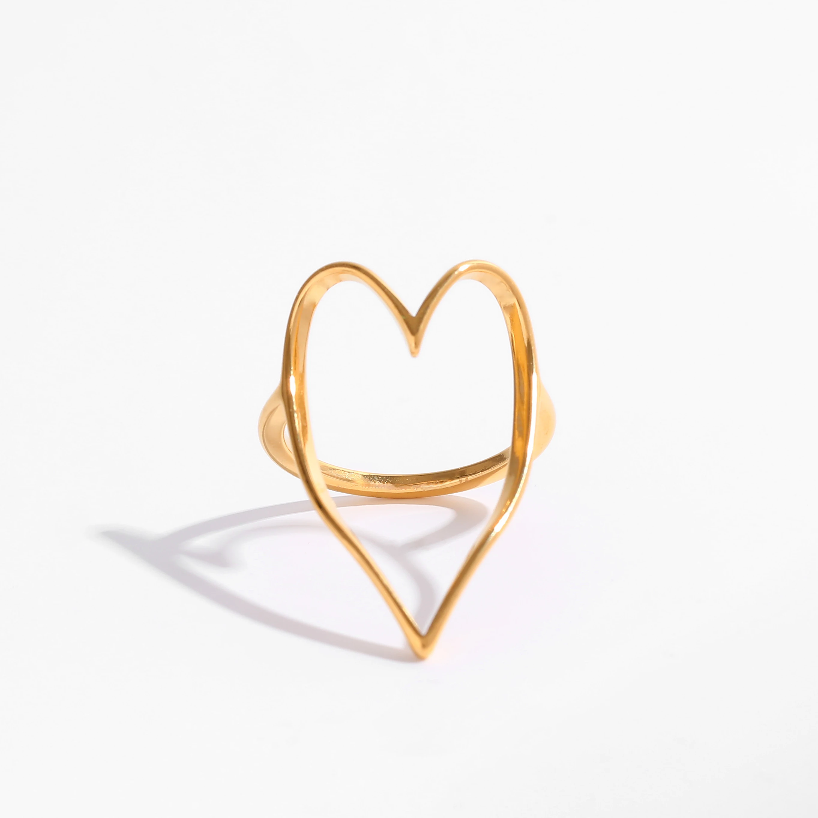 Joolim Wholesale 18K Gold Plated Hollow Big Linellae Heart Rings for Women Stainless Steel Jewelry Tarnish Free & Waterproof
