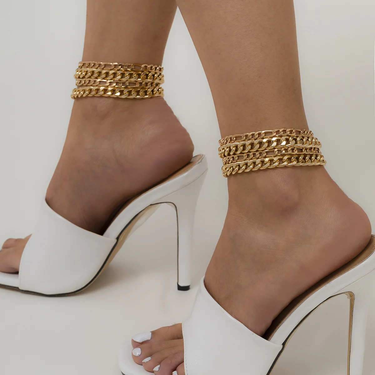 

Luxury Bling 18k Gold Silver Plated Body Chain Ankle Bracelets Cuban Link Chain Anklet For Women Foot Jewelry Accessories