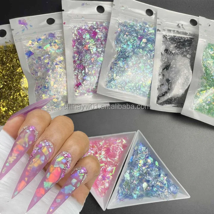 

GREENKEM Holographics Irregular Sugar Glitter Candy Glass Paper Flakies Sequins Colorful Quadrangle Nail Candy Glass Paper Nail