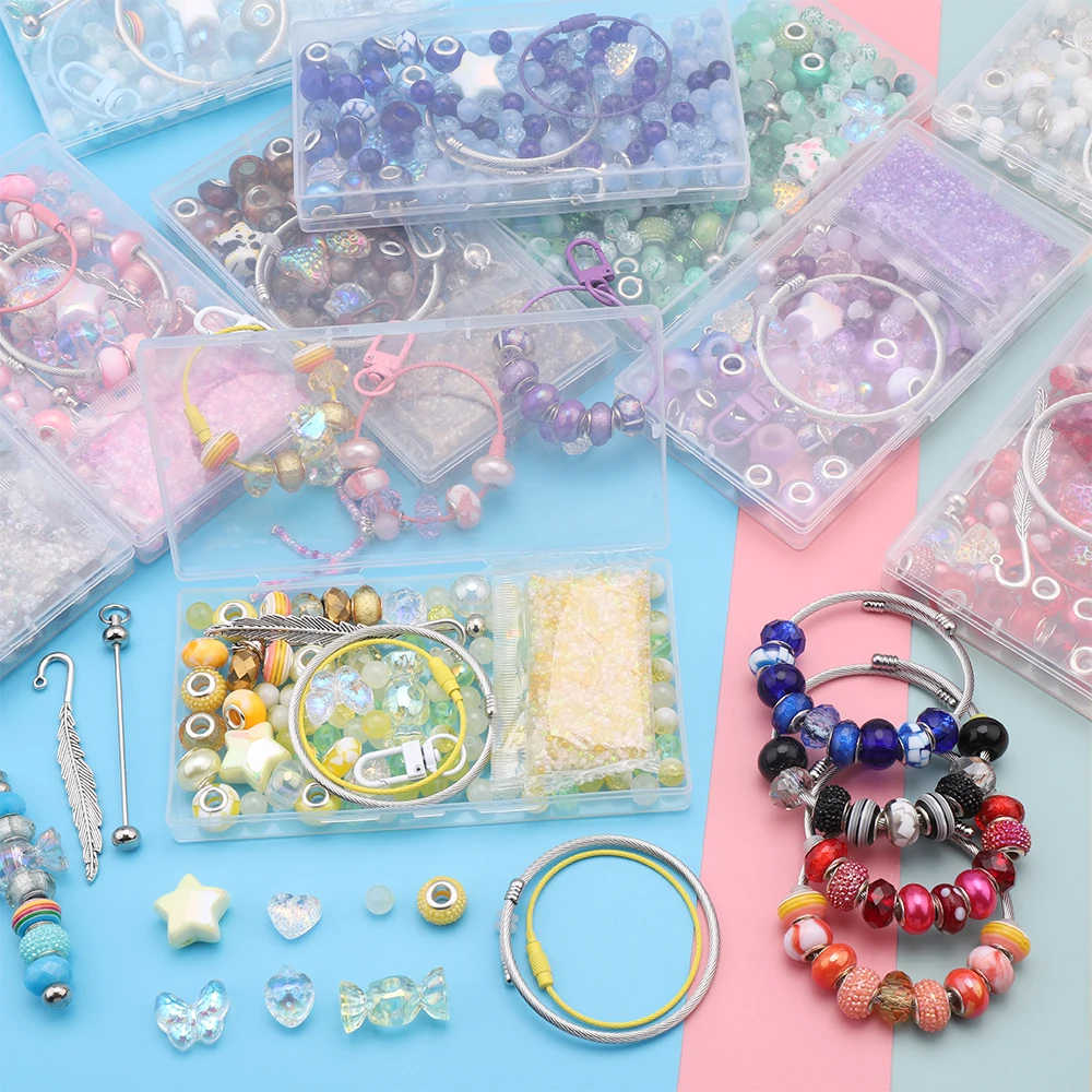 Zhubi 185g Assorted Beads Kit Metal Charms Silver Bracelet Acrylic Star Candy Butterfly  Glass Beads for DIY Making Bookmark