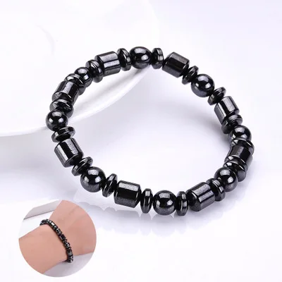 

E1030 Men Women Natural Stone Health Energy Elastic Rope Magnet Strand Magnetic Bracelet Bangle Charm Black Bead Magnet Bracelet, Picture