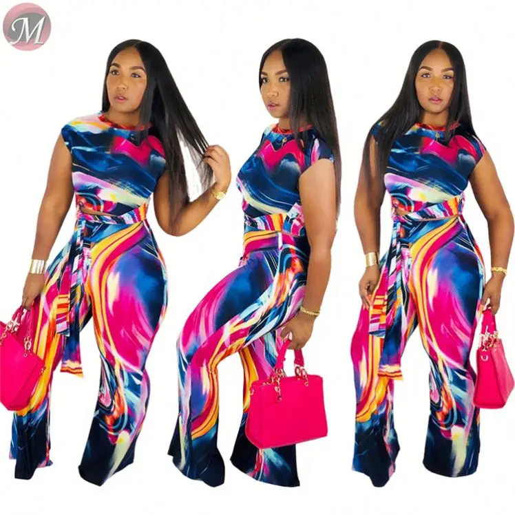 

9072502 queenmoen new fashion tie dye matching tops and pants woman clothing two piece set, Multi