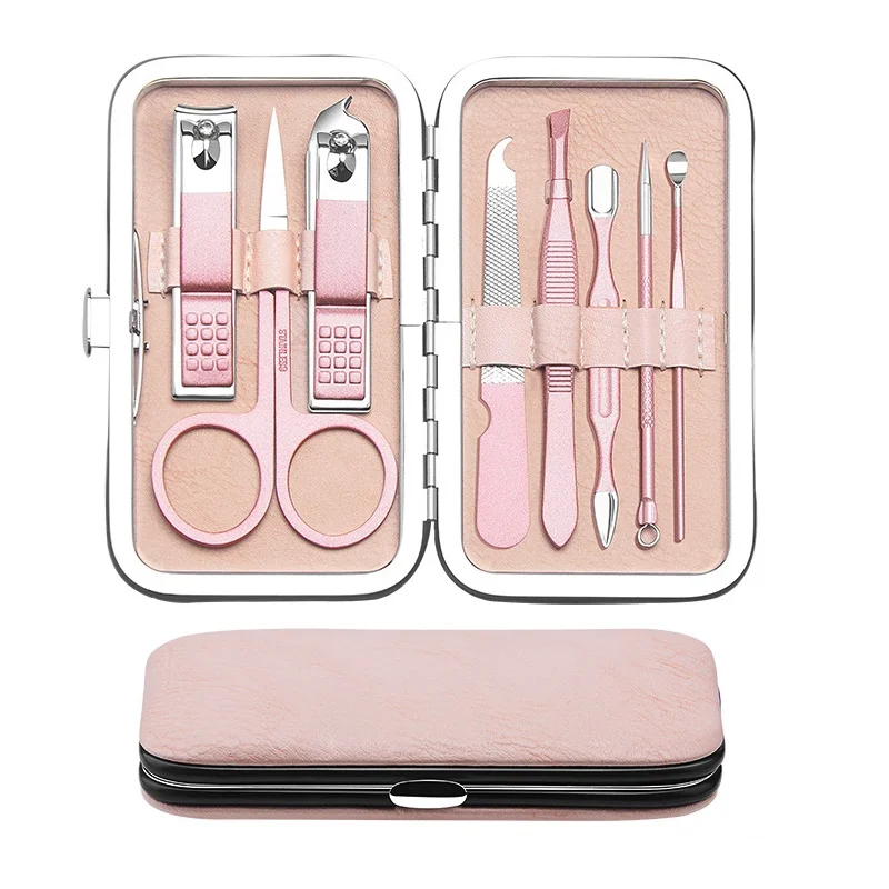 

Private Label 8 pieces Nail Clipper Set Rose Pink 8pcs Pedicure Manicure Set For Nails Cuticle Clippers With Case