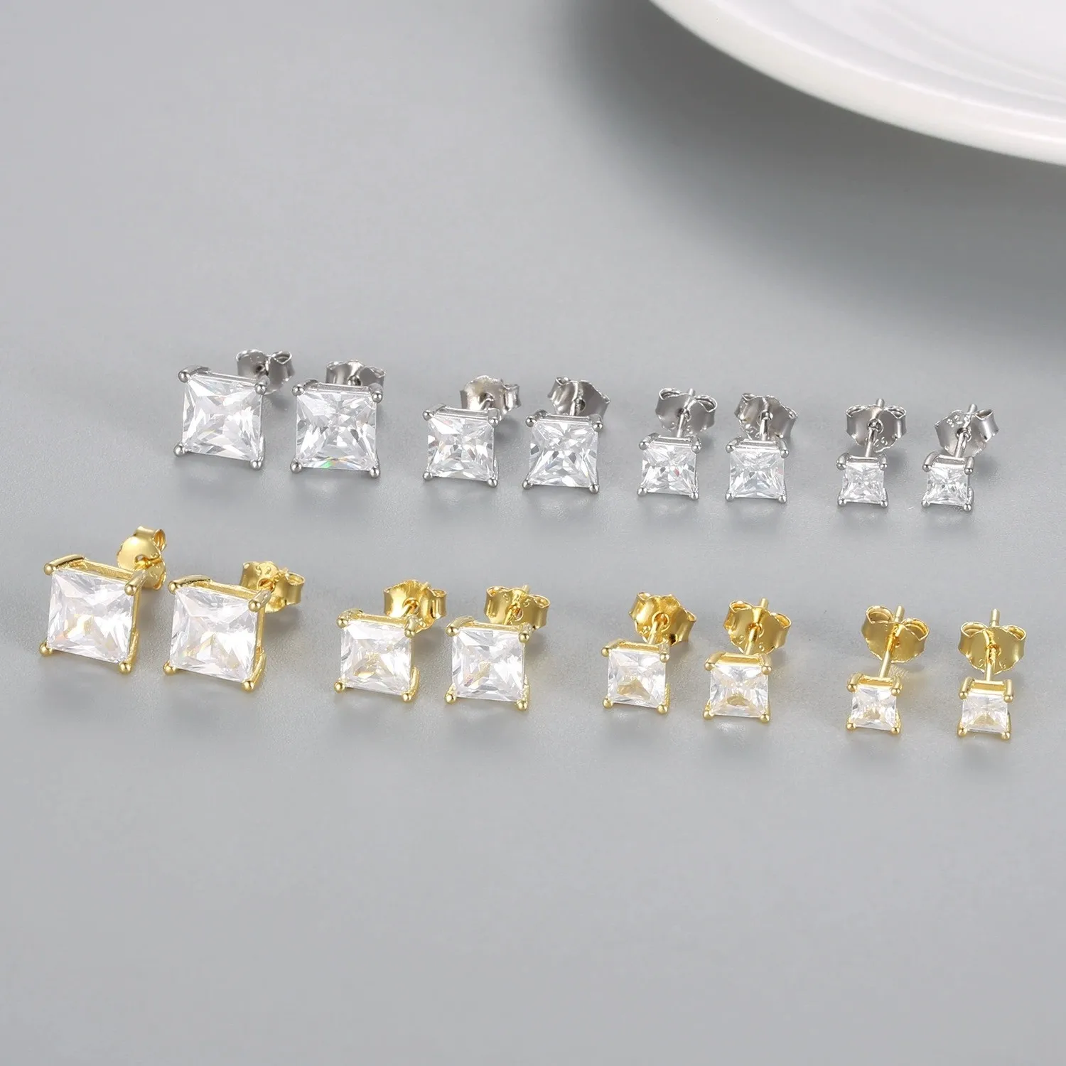 Fashion Earrings Jewelry Women 925 Sterling Silver Minimalist Luxury Square Zircon Stud Earrings Piercing Jewelry Wholesale