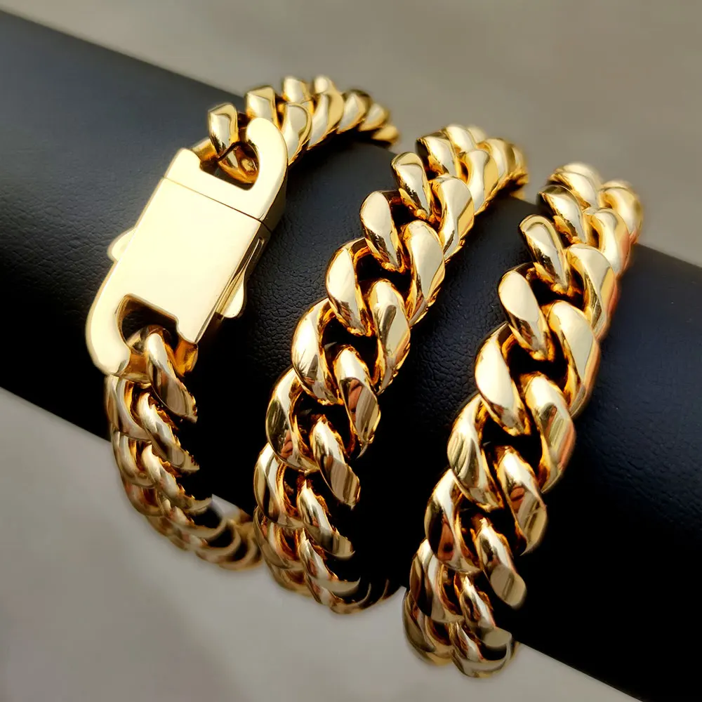 

Stainless Steel Solid Heavy Chain PVD Plated 18k Gold Miami Cuban Necklace Men, Silver/gold /rainbow/black