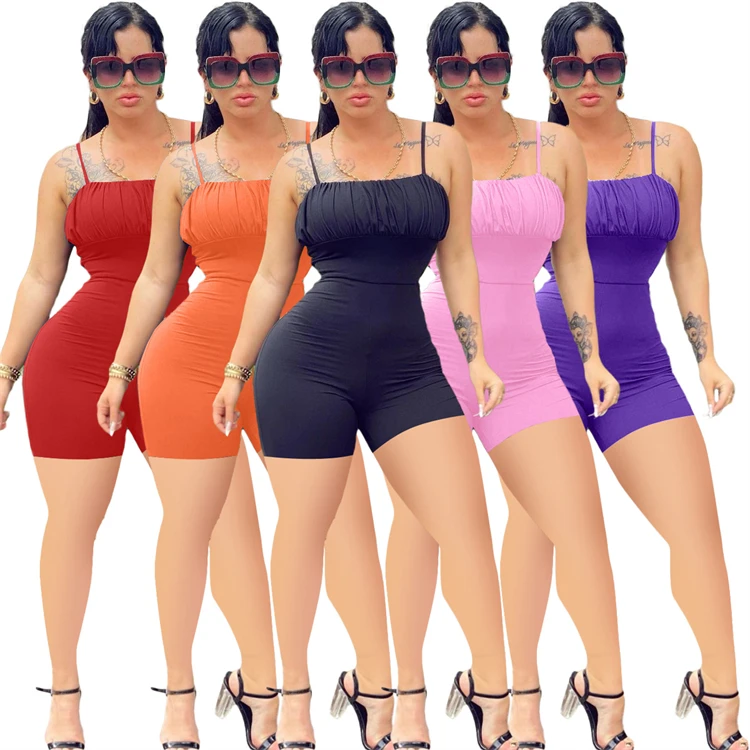 

DUODUOCOLOR Fashion leisure solid color bandage suspenders bodysuit 2021 shorts solid color women jumpsuits D10176, Red, black, pink, purple, orange