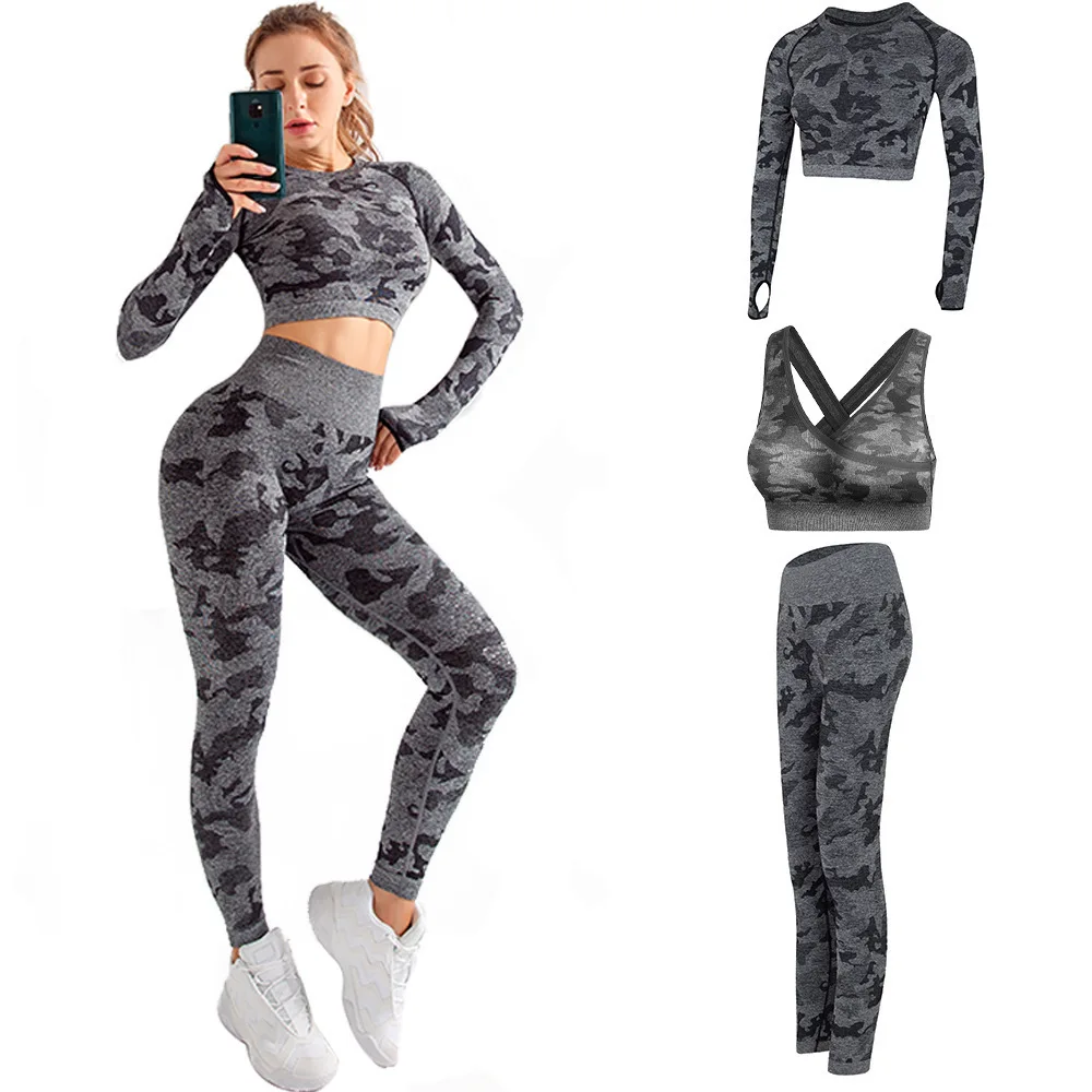 

custom logo 3 pc yoga wear Yoga Womens Fitness Workout sets long sleeve shirt and Leggings gym tights Color nude yoga sets, Picture color