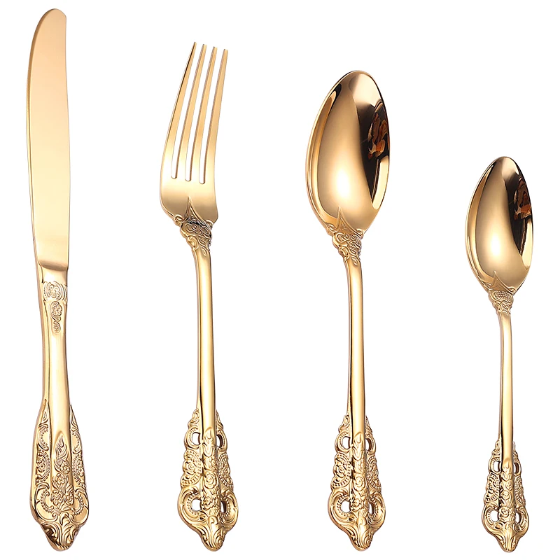 

2021 brand new design wholesale price luxury palace dining stainless steel cutlery set, Silver, gold