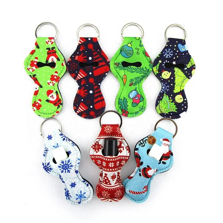 

OEM Custom Logo Neoprene Foam Perfume Hands Sanitizer Bottle Set Key Chain Holder Lipstick Keychain Lip Balm Holders