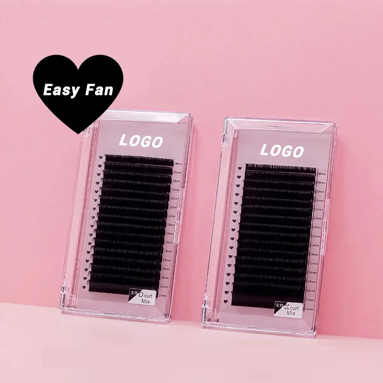 Handmade Black 0.05mm 0.07mm Korea Pbt Fibre C Cc D Dd Curl Mix Length One Second Lash Easy Fan Eyelashes Extension