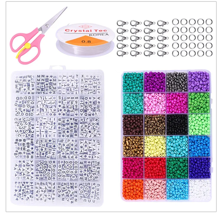 

Kids Letter Beads Kits And Mixed Glass Seed Beads Set For DIY Alphabet Jewelry Making Educational Toys