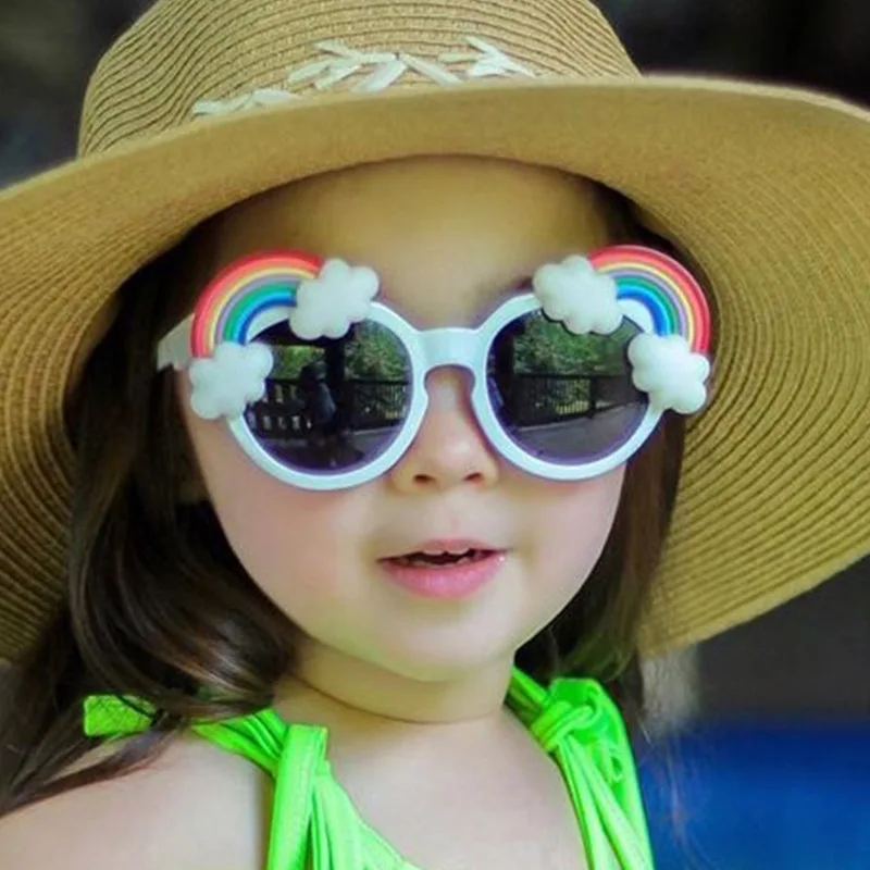 

UNOC New Children's Fashion Kids Round Frame Sunglasses Party Favors Trend Rainbow Glasses Baby Sunglasses, 6 colors