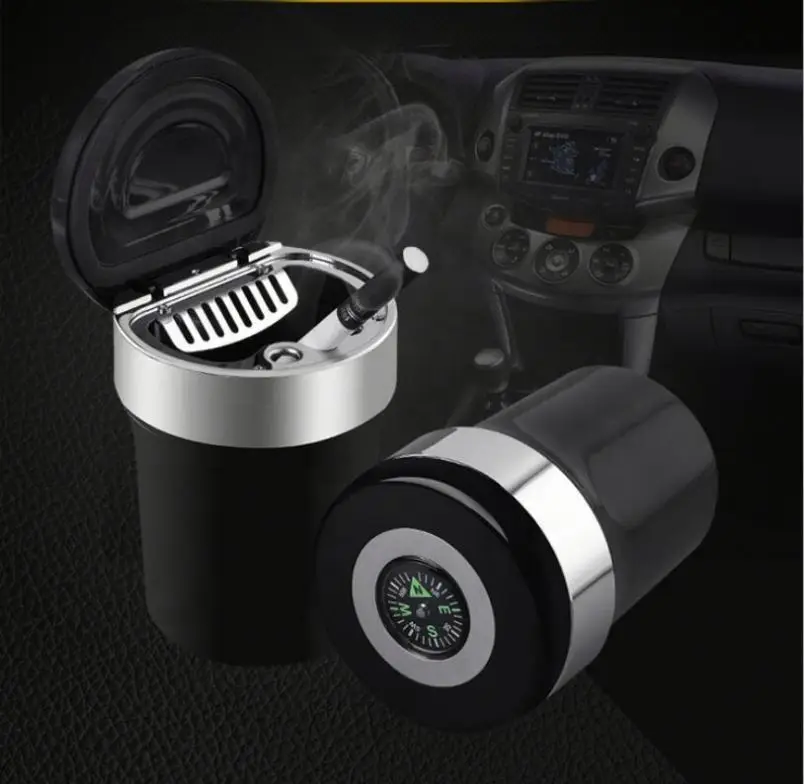 

Car Ashtray with Compass LED Light Portable Design Stainless Steel Ashtray, Picture