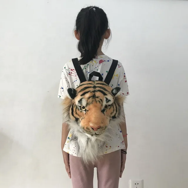 

Amazon hot sales 3D plush brown tiger head backpack cute plush animal backpack for kids