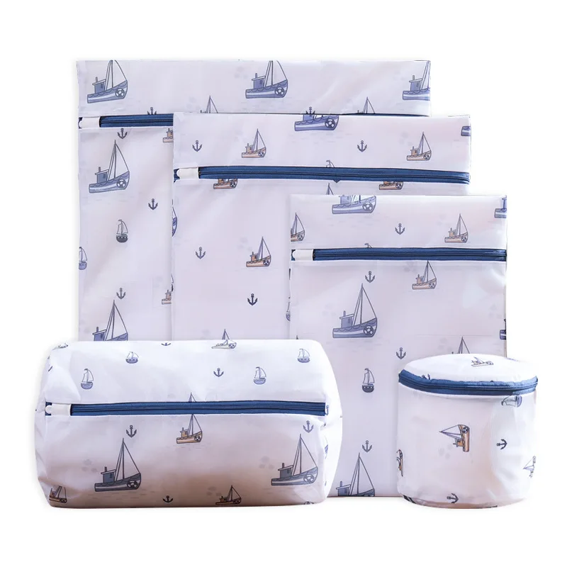 

Polyester Thickened Fine Mesh Laundry Bag Household Bra Storage Bag Underwear Organize Package With Zipper, Blue/beige