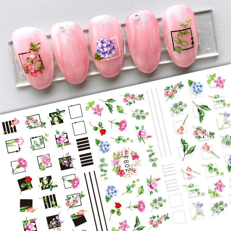 

TSZS 3D Charms Flowers Leaf Nail Stickers Watercolor Abstract Floral Decals Sliders Manicures Nail Art Decorations