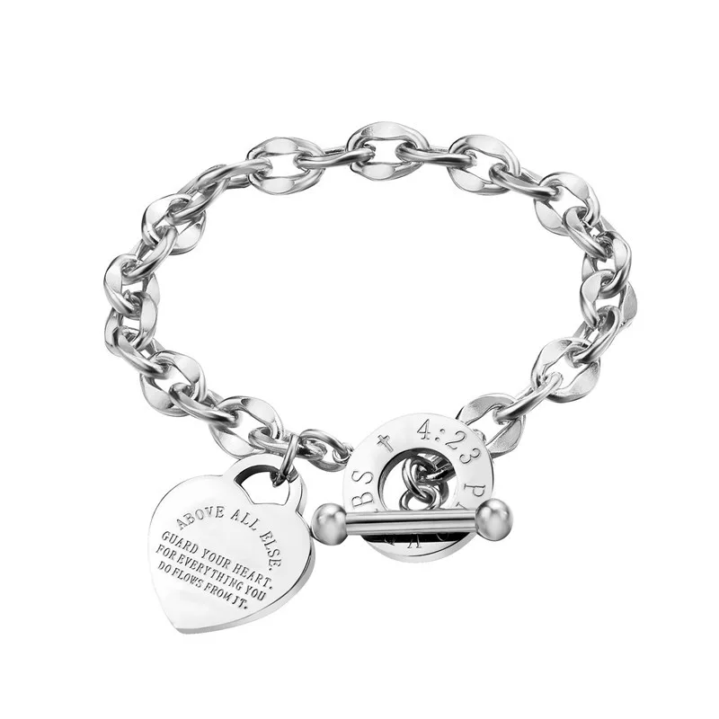 

Bomei Jewelry Heart design Silver / Gold / Rose gold Stainless steel Biblical Proverbs bracelet for men