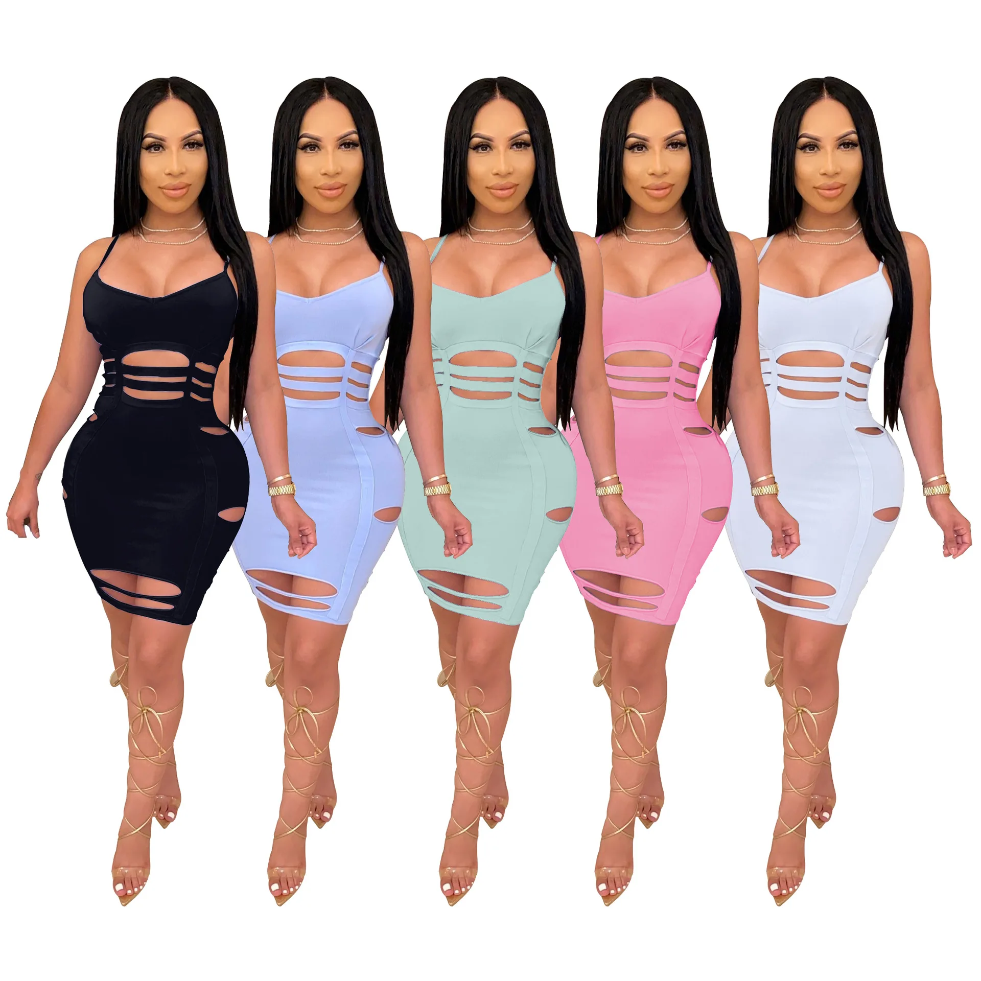 

2020 New Arrival Women's Plue Size Clothing Dresses Spaghetti Straps Sexy Bodycon Dress Club Night Wear Dresses