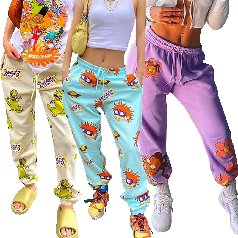 

Popular Fashion 2020 New Sports Leisure Casual Drawstring Trousers women Fitness Running Tailored funny cartoon Pants, 3 colors