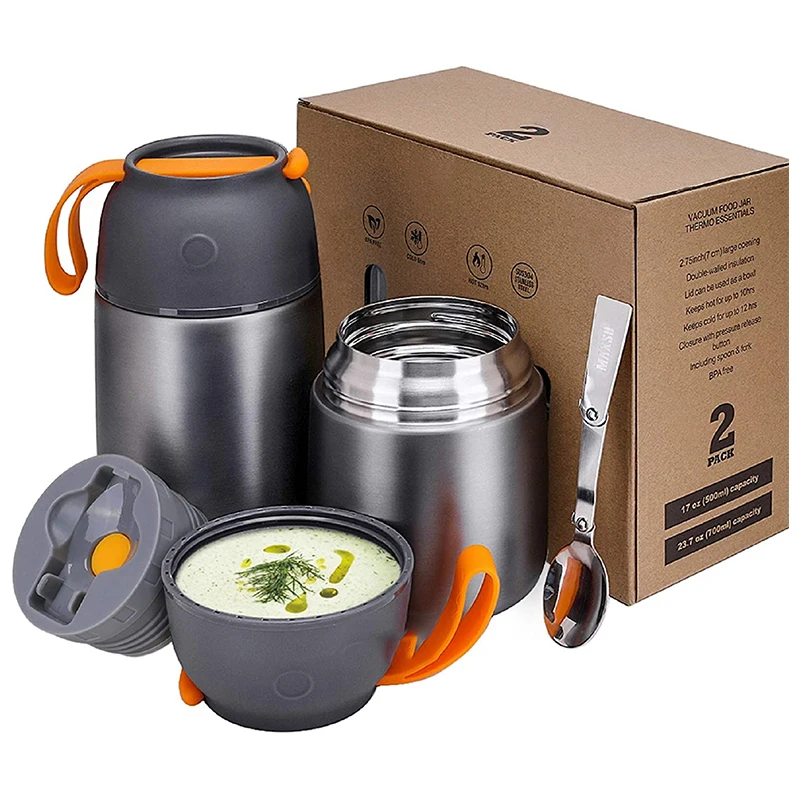 

termo para comida caliente 24 horas,2 Pack Vacuum Insulated Food Jar Hot Food Containers for Lunch Bento Box,, Customized color