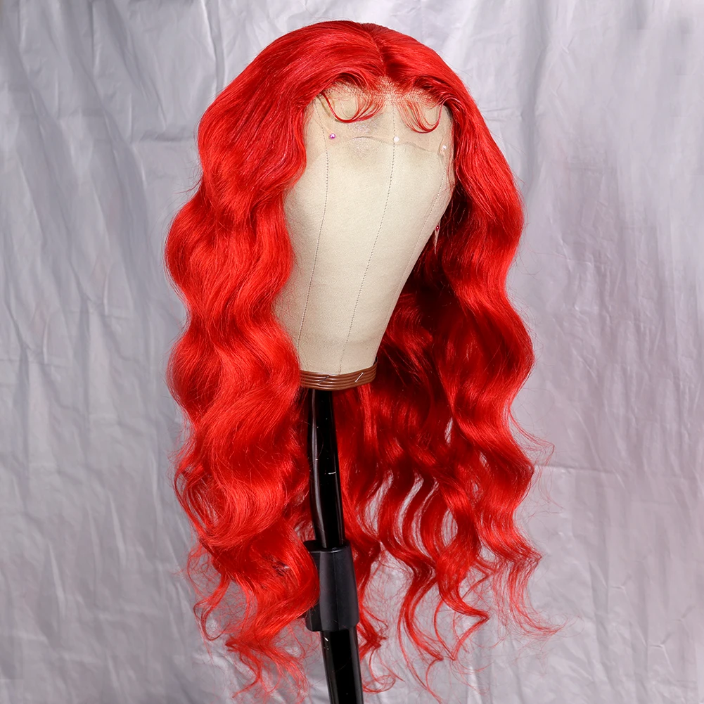 

Red Brazilian Virgin Hair Body Wave Wig Lace Front Human Hair Soft 10A Grade Wig white Baby Hair for Pretty Girls