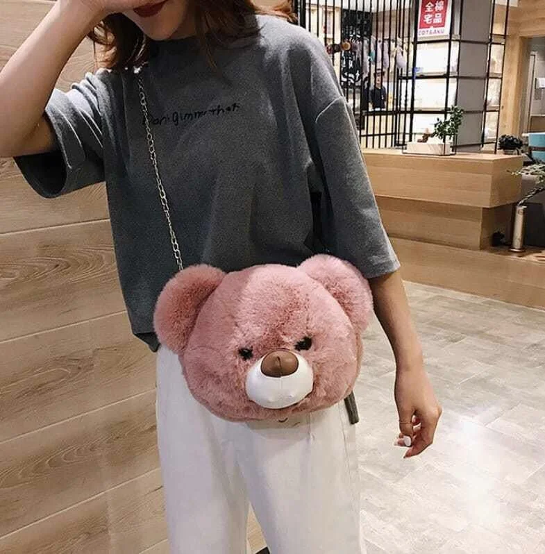 

Soft girl doll bag plush bear head cross-body bag female cute Japanese Lolita bear bag, Picture