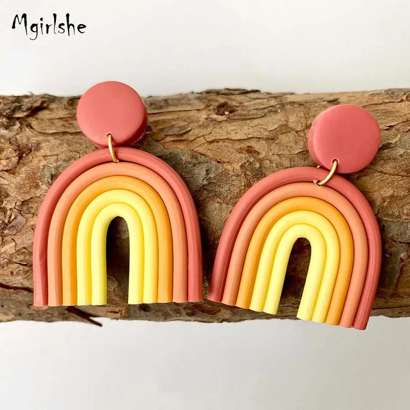 

Mgirlshe Ins 2021 Popular Clay Earrings Fashion Summer Polymerized Clay Rainbow Cute Colorful Dangle Earring Bohemian Girls