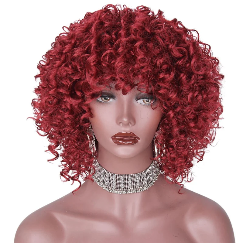 

Synthetic Wig Big Bouncy Fluffy Kinky Curly Wig Short Curly Wig for Women with Bangs Soft Heat Resistant Synthetic Hair