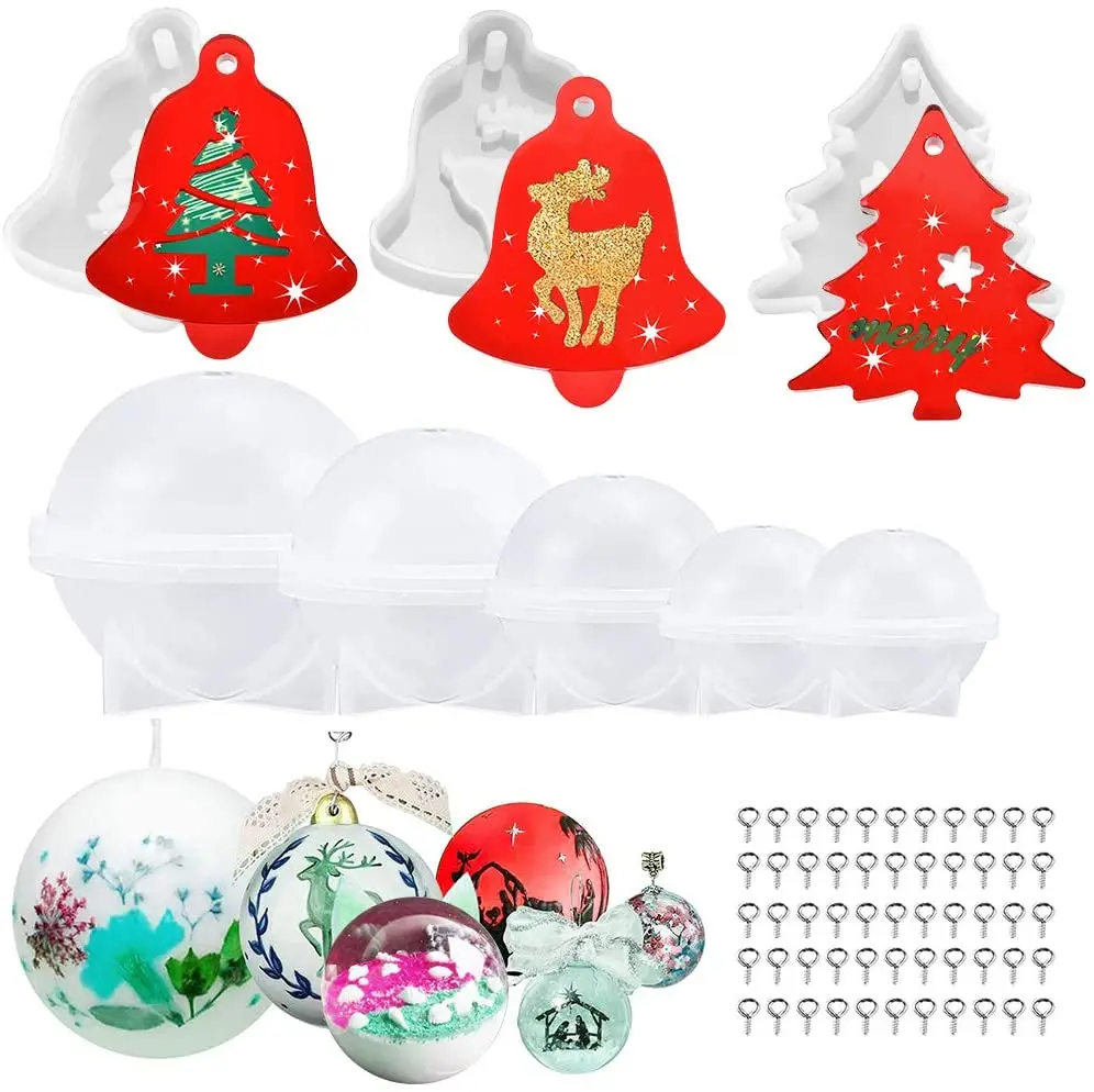 

Christmas Resin Casting Molds Silicone Resin Molds Xmas Tree Elk Ball Resin Ornament Molds Pendant Necklace Making, White