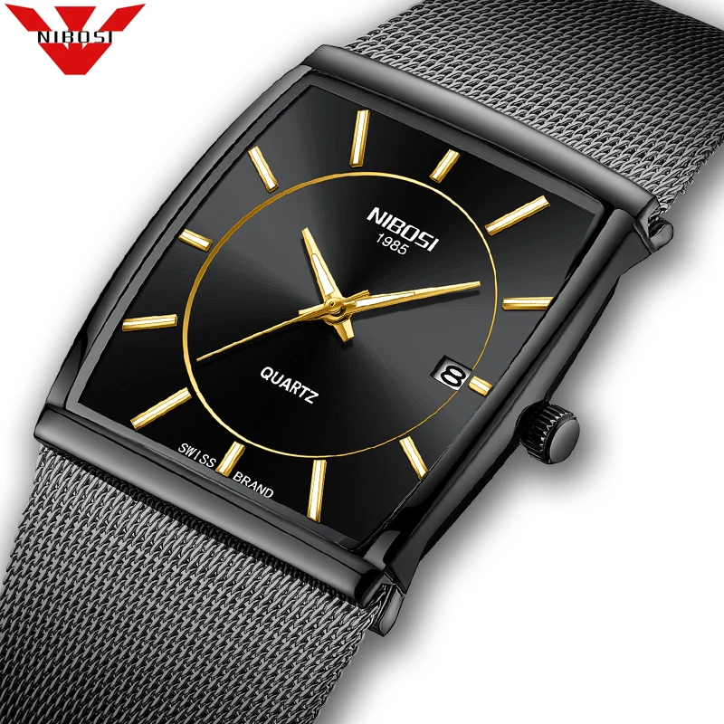 NIBOSI 2020 Mens Watches Top Brand Luxury Blue Square Quartz Watch Men Waterproof Golden Male Wristwatch Men Relogio Masculino