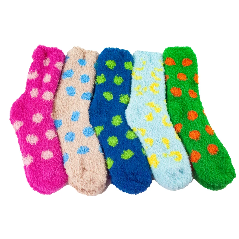 

In bulk soft fluffy warm thick unisex 100% polyester yarn knitted winter home socks