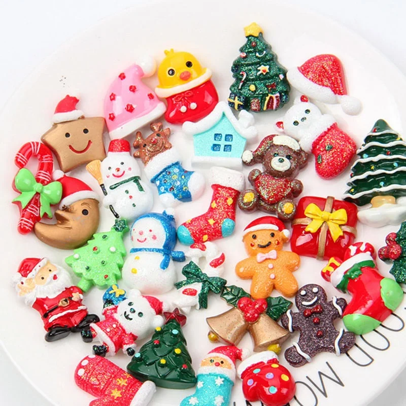 

Paso Sico 30pcs/bag Christmas Themes Gifts Tree Winter Snow Designs 3D Kawaii Nail Art Manicure Supplies Decoration 10-30mm Mix