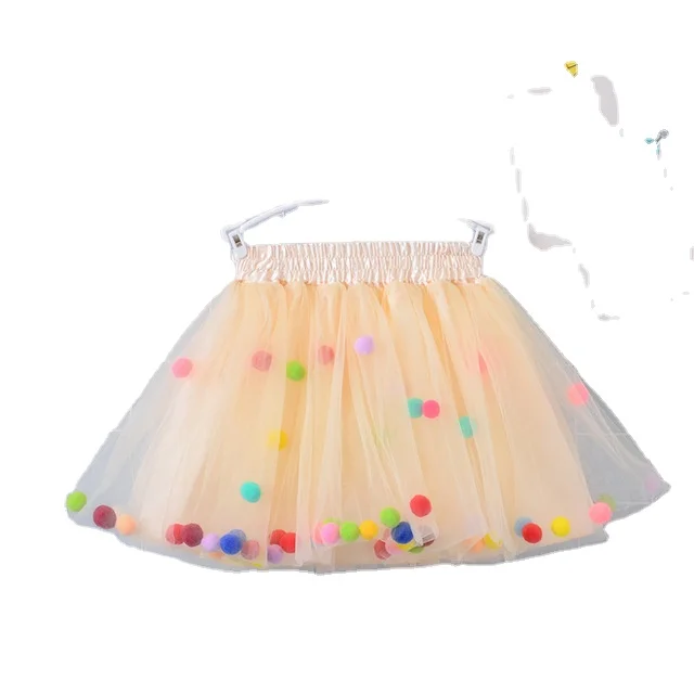 

2020 Summer Baby Multilayer Tulle Tutu Skirt Colorful Pom Pom Princess Mini Dress Children Clothing Pettiskirt Girl Clothes