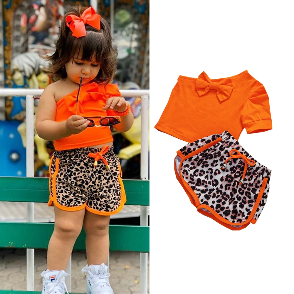 

Children Girl's Summer Boutique Clothing Sets Cute Cartoon LeopardPrint Kids Girls Clothes