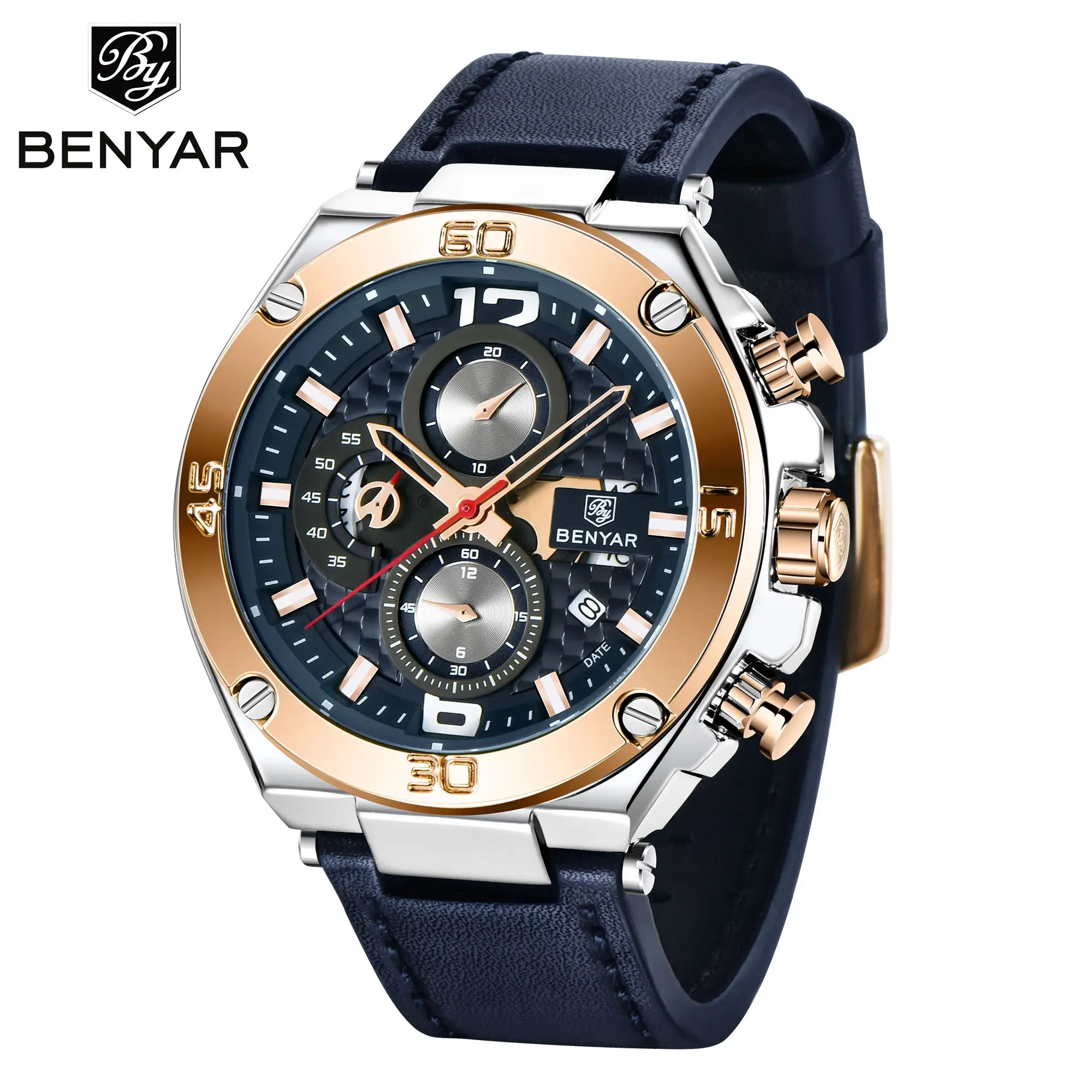 

Benyar 5151 Chinese wholesale watches 2020 reloj custom logo waterproof Chronograph leather mens quartz watches men wrist luxury