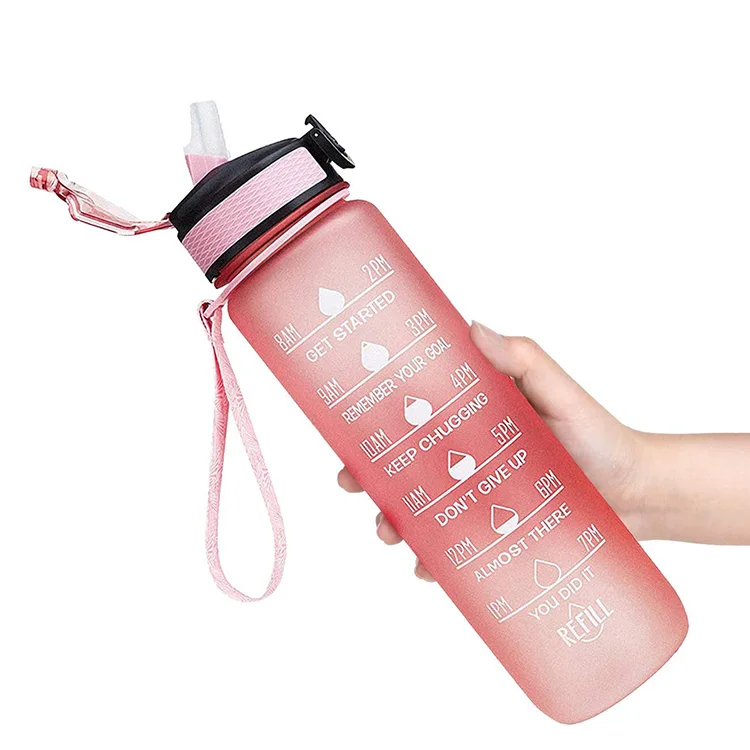 

Leakproof BPA Free Drinking custom gym fitness sports motivational water bottle with straw 32oz water bottle with time marker, Customized