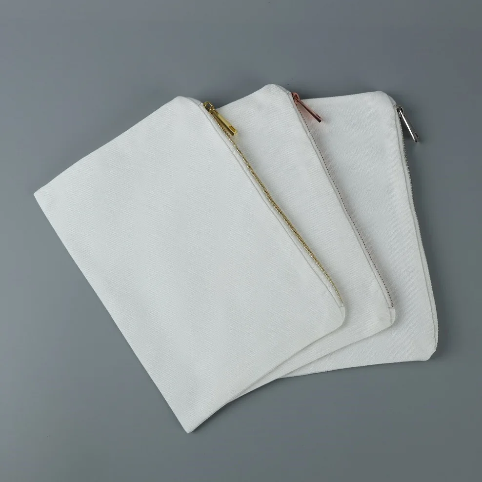 

17x40 CM White Polyester Cosmetics Pouch With 3 Colors Zipper Sublimation Blanks