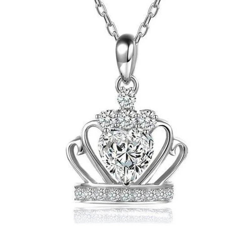 

CAOSHI High Quality Crystal Crown Heart Pendant Necklace 925 Silver Color Love Heart Diamond Zirconia Necklace