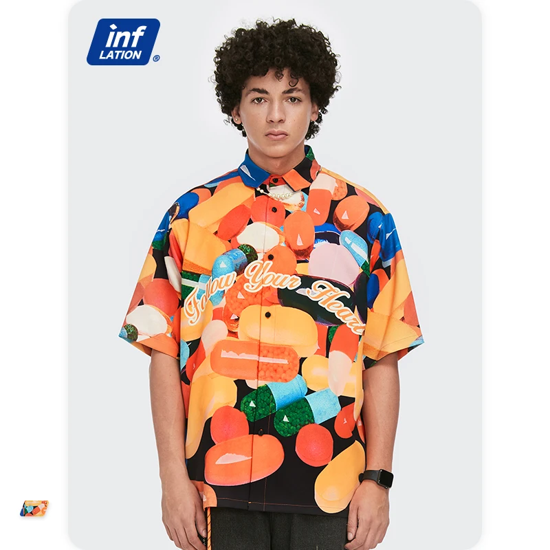 

Newest Design Large Stock Mens Clothing Digital Printing Natural Style Printed Hawaiian Shirt, As picture shown