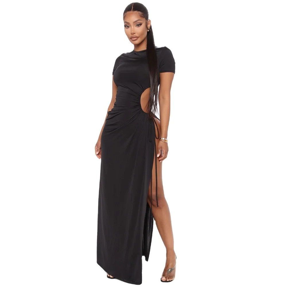 

Hot Selling Slit Women's Sexy Long Dress Black Party Club Elegant Sexy Tight Dress