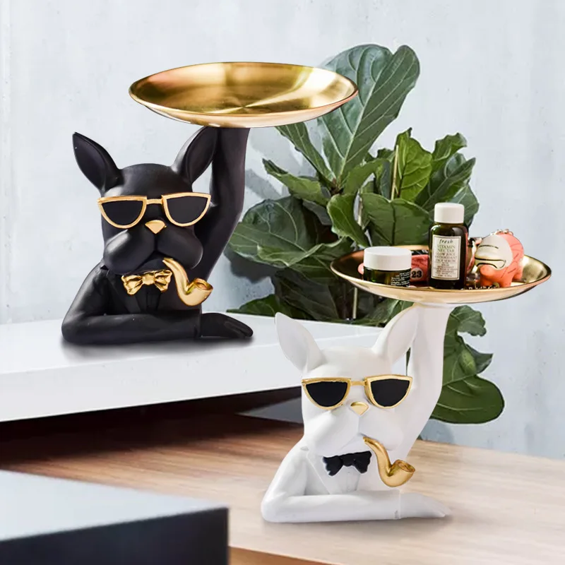 

Modern Nordic Style Luxury Bulldog Trays Decorative Ornaments Home Decor Resin Living Room Decoration Accessories