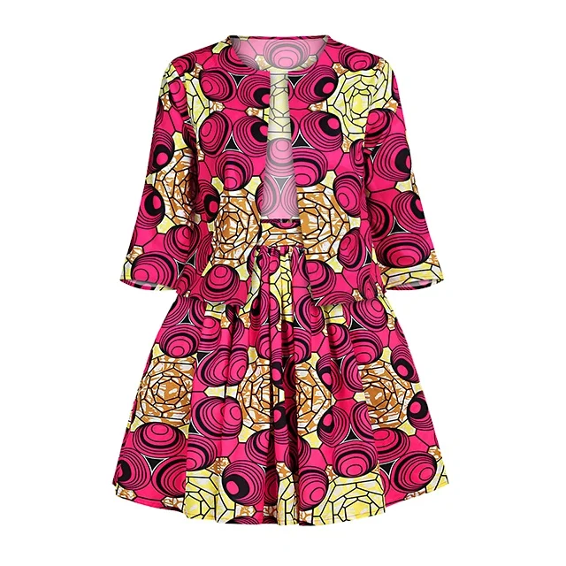 

Women's Ethnic Style Digital Print Cardigan Coat with Pockets Two Piece Skirt Set Casual African Clothing, Picture colors